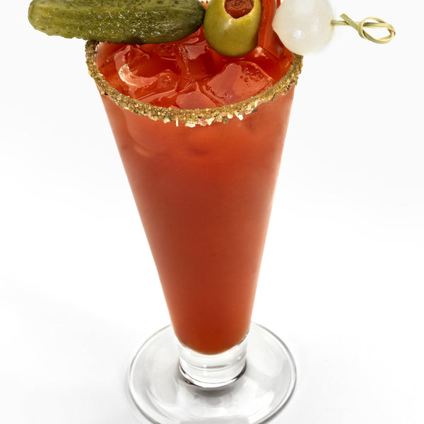 Bloody Mary garnished with Vodka Garlic and Jalapeño Tipsy Olives